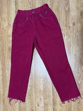 Vtg Rockies Red Bareback Jeans Upcycled Raw Hem Ankle Cropped 34x27